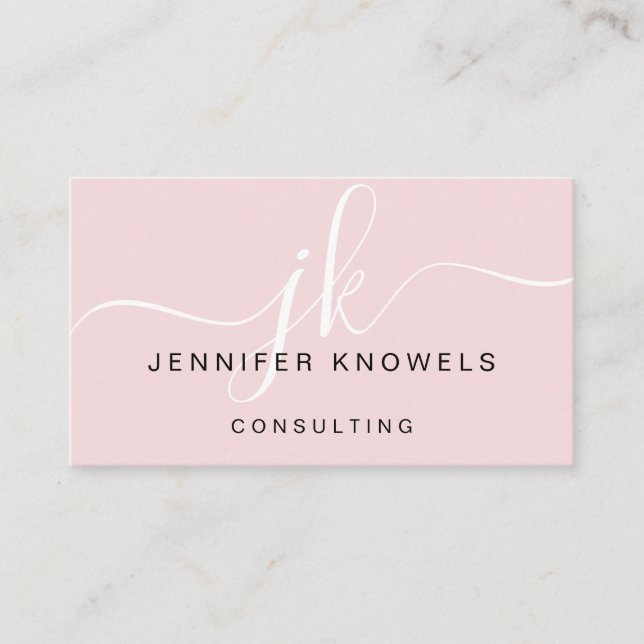 Carte De Visite Script de monogramme rose vif Minimal Convid ouver (Devant)