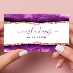 Carte De Visite Script de signature aquarelle violet et or