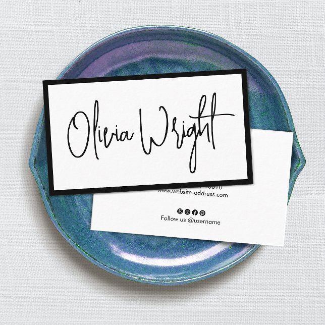 Carte De Visite Script de signature en gras, moderne White Profess (Créateur téléchargé)