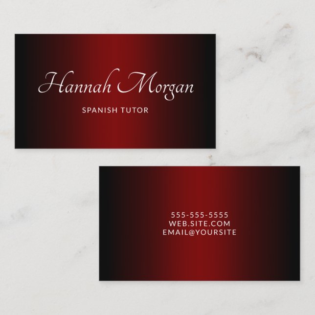 Carte De Visite Script élégant Black Deep Red Ombre (Devant / Derrière)