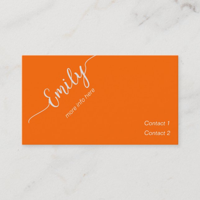 Carte De Visite script élégant en néon orange (Devant)