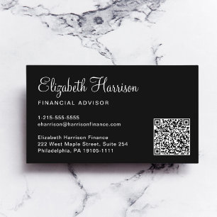 Carte De Visite Script élégant QR Code professionnel noir