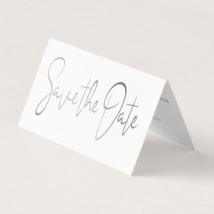 Carte De Visite Script Foil Argent Moderne Photo Enregistrer la ca