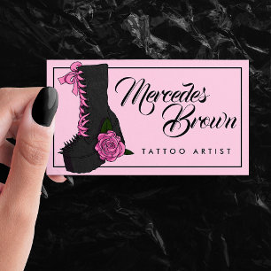 Carte De Visite Script gothique Boot Pink Tattoo Artiste