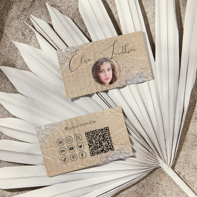 Carte De Visite Script Grunge Glam Social Media QR Code Ajouter un (Créateur téléchargé)