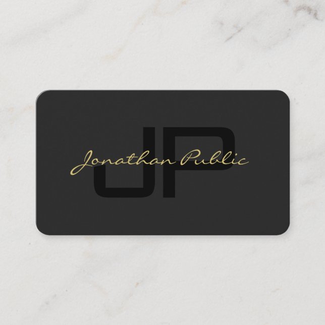 Carte De Visite Script main Black & Gold Luxurious Premium Pearl (Devant)