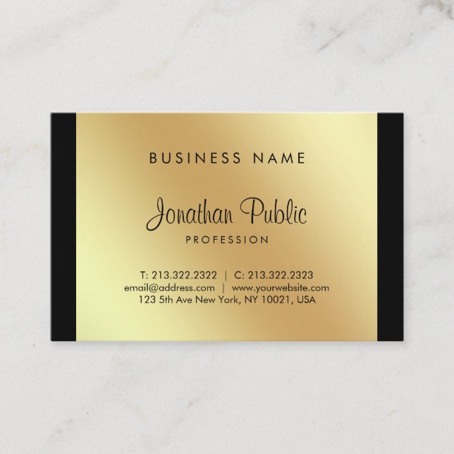 Carte De Visite Script manuscrit Glamor Black Gold Luxe élégant (Devant)