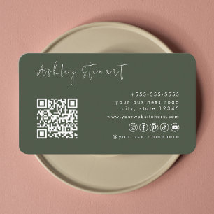 Carte De Visite Script minimal du code Qr vert de la forêt profess