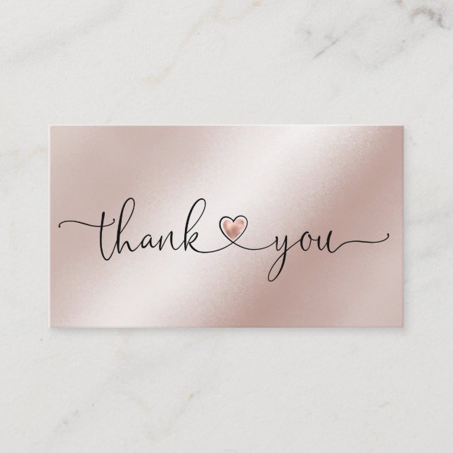 Carte De Visite script moderne blush rose coeur merci pour l'ordre (Devant)