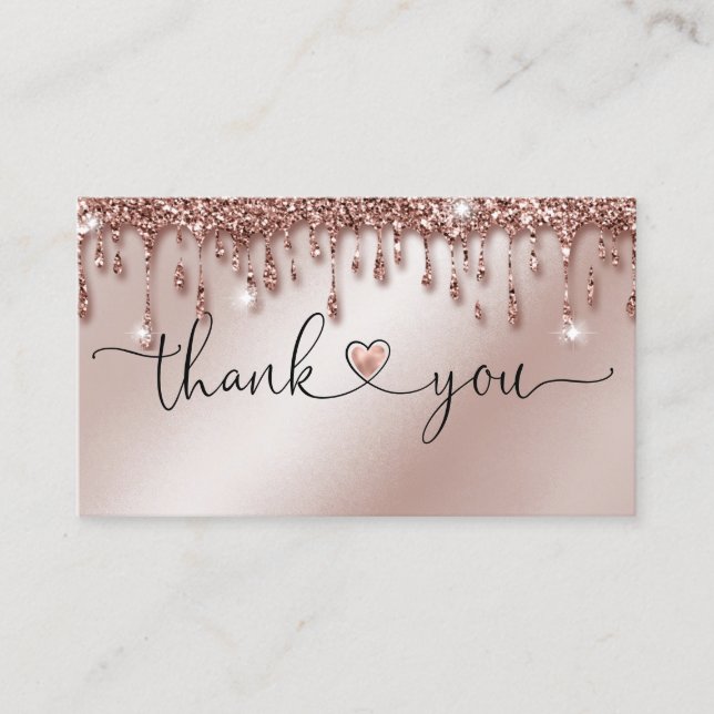 Carte De Visite script moderne blush rose coeur merci pour l'ordre (Devant)
