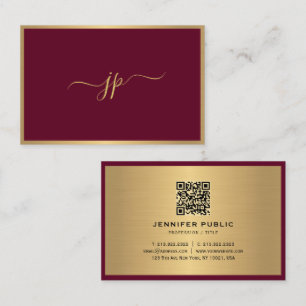 Carte De Visite Script moderne élégant Monogramme Bordeaux Gold Eu