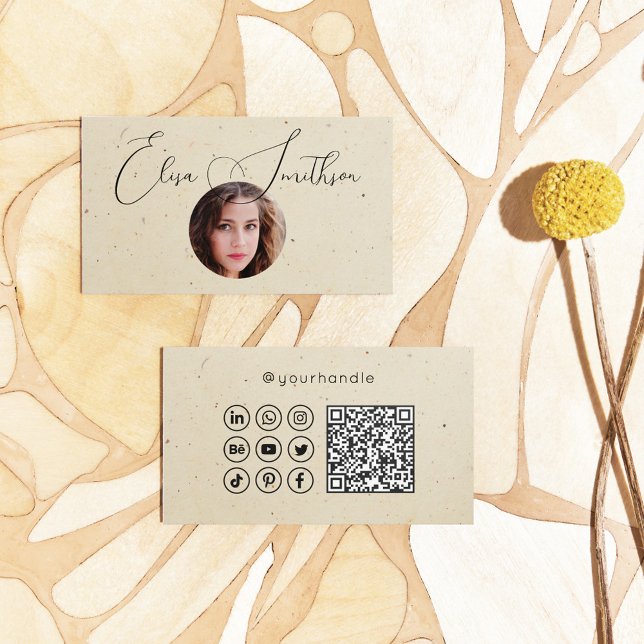 Carte De Visite Script Moderne Médias Sociaux QR Code Ajouter votr (Créateur téléchargé)