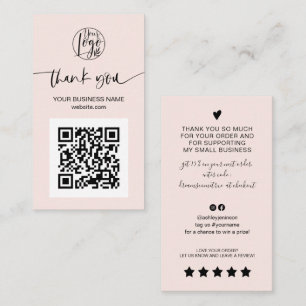 Carte De Visite Script moderne QR code blush rose ordre merci