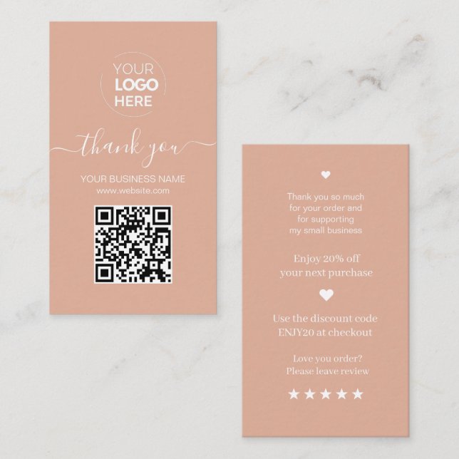 Carte De Visite Script moderne QR Code Merci de commande rose (Devant / Derrière)