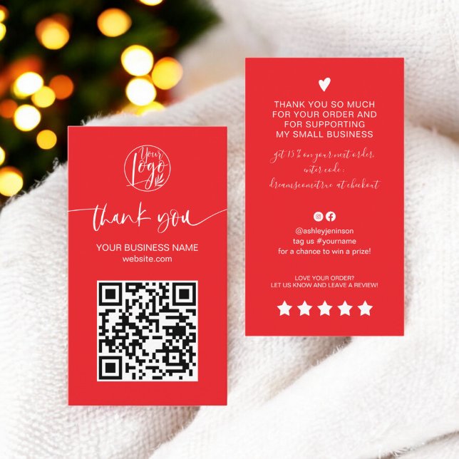 Carte De Visite Script moderne QR code rouge ordre merci (Modern script QR code red order thank you Business Card)