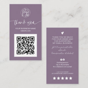 Carte De Visite Script moderne QR code violet ordre merci