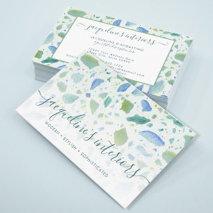 Carte De Visite Script Motif Terrazzo moderne Aqua Blue Green