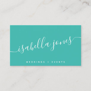 Carte De Visite Script professionnel minimaliste turquoise et lumi