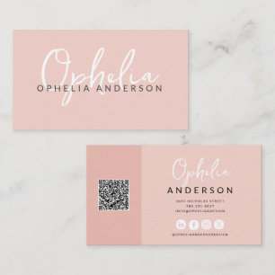 Carte De Visite Script rose minimal moderne boho QRcode