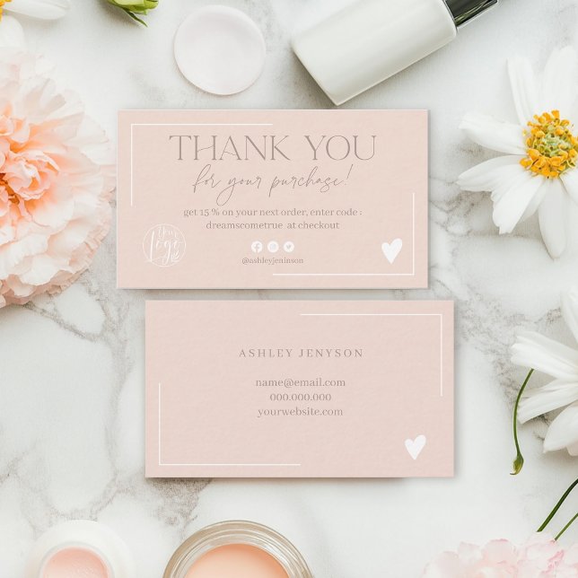 Carte De Visite Script rose vif moderne commander merci (Modern blush pink script order thank you business card)