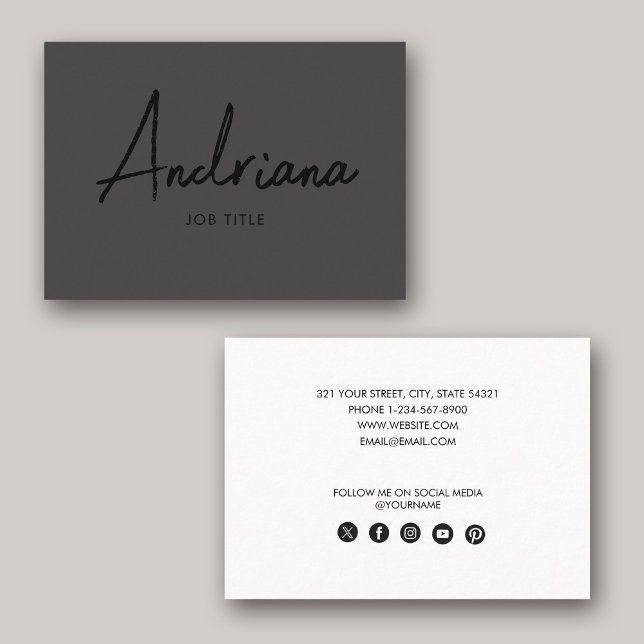 Carte De Visite Script rustique noir moderne médias sociaux (Modern Black Rustic Script Social Media Business Card)