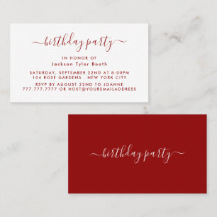 Carte De Visite Script simple - Billet d'anniversaire rouge et bla