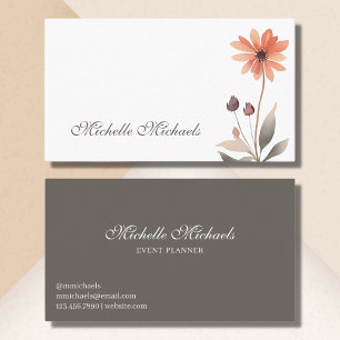 Carte De Visite Script tendance Floral Burnt Orange Flower