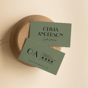 Carte De Visite Script vert minimaliste Neutre Boho Chic Moderne