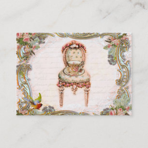 Carte De Visite Scrolls élégants et roses roses roses et Teacup
