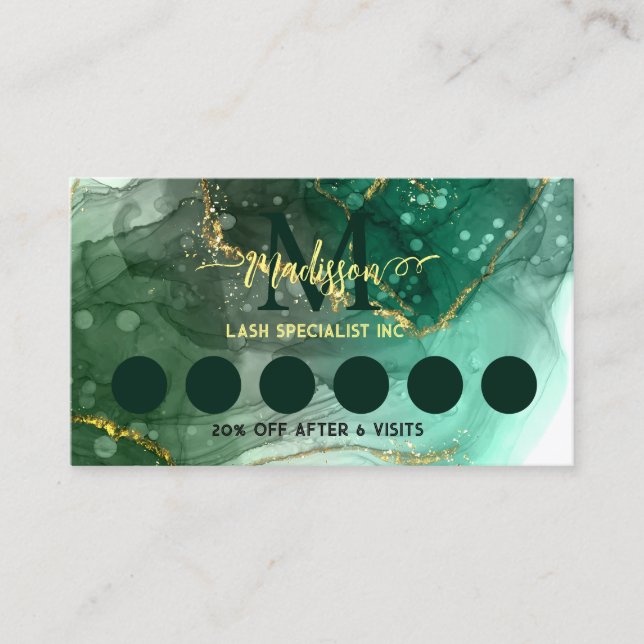 Carte De Visite Sea Green Geode Golden Marble Monogramme loyauté (Devant)