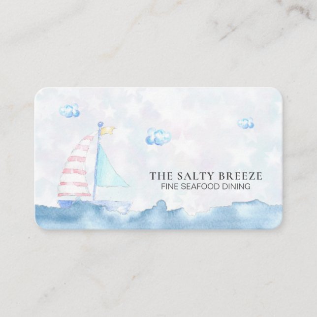 Carte De Visite *~* Sea Pastel Bateau à voile Dîner fin QR Beach (Devant)