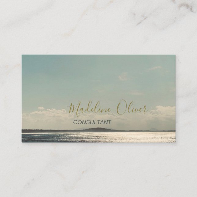 Carte De Visite Sea Sun Ocean Travel Blue Modern Design Gold (Devant)