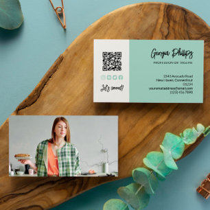 Carte De Visite Seafoam Green QR Code Photo Médias sociaux Icônes