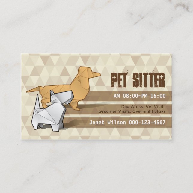Carte De Visite Séance Brown d'animal familier de chiens d'origami (Devant)