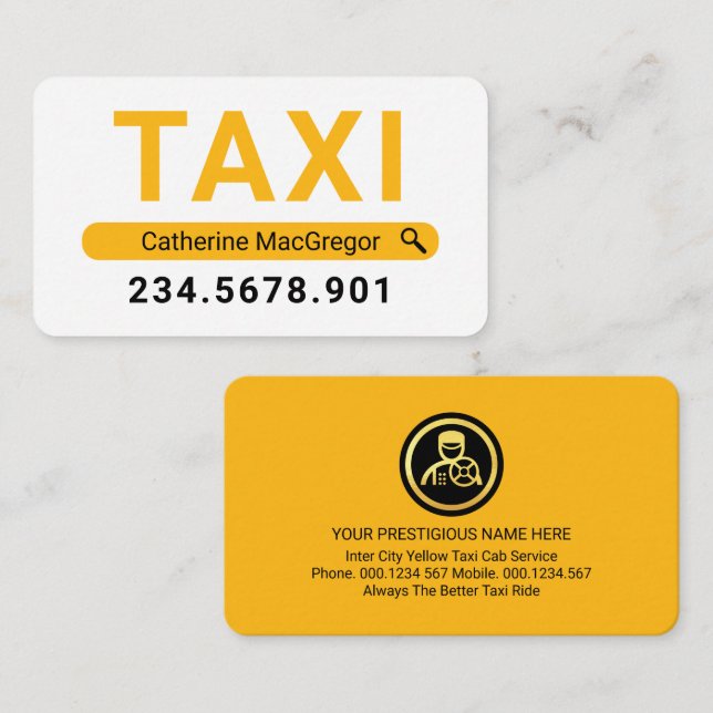 Carte De Visite Search Your Name Yellow Taxi (Devant / Derrière)