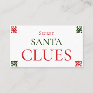 Carte De Visite Secret Père Noël Clues Christmas Gift Exchange