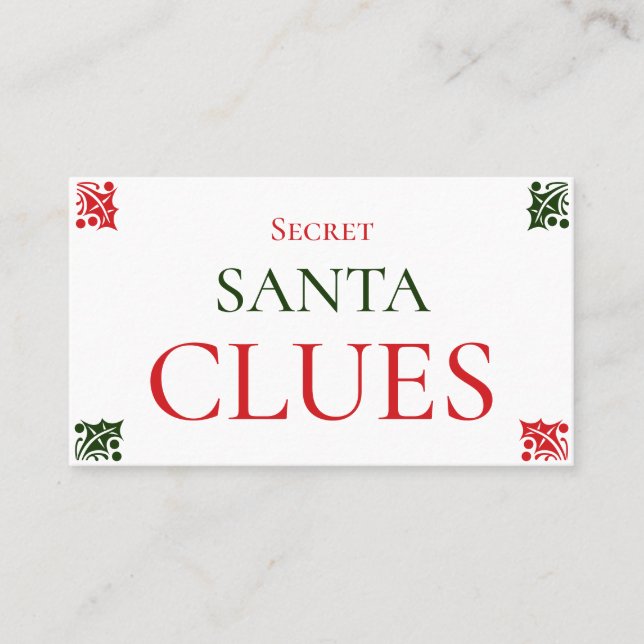 Carte De Visite Secret Père Noël Clues Christmas jeu d'échange de  (Devant)