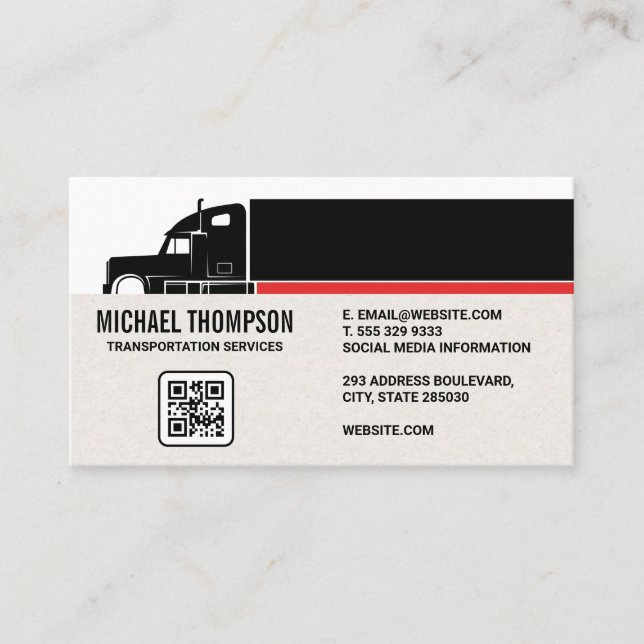 Carte De Visite Semi-camion | Industrie du camionnage | Code QR (Devant)