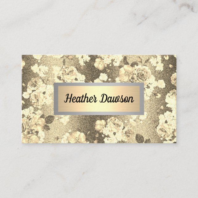 Carte De Visite Sequin Parties scintillant or motif floral (Devant)