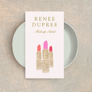 Carte De Visite Séquin rose Lipstick Maquillage Artiste Beauté Sal