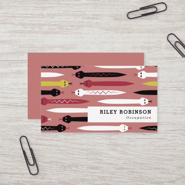 Carte De Visite Serpents jaunes et blancs noirs (Devant/Arrière en situation)