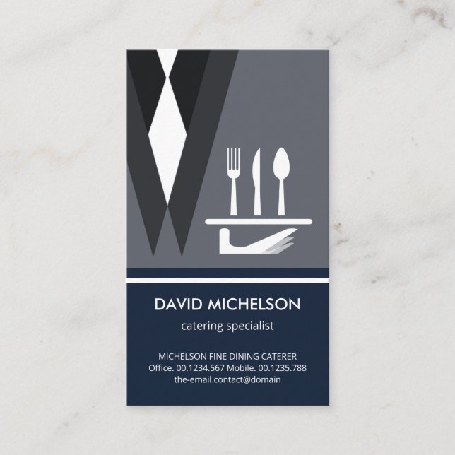 Carte De Visite Serveur alimentaire Creative Grey Suit Cutlery Wai (Devant)