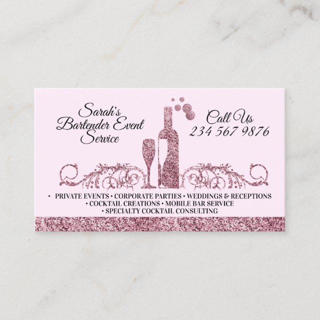 Carte De Visite Service de barman de cocktails pétillants (Devant)