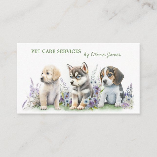 Carte De Visite Service de garde pour chiens de chiots de fleurs (Devant)