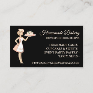 Carte De Visite Service de gâteau de femme de boulangerie noire mo