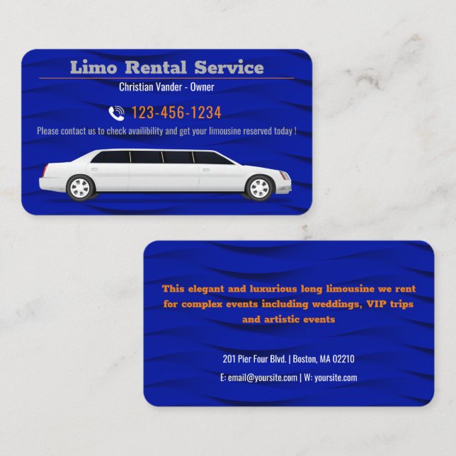 Carte De Visite Service De Location Et De Conducteur Limo | Luxe (Devant / Derrière)