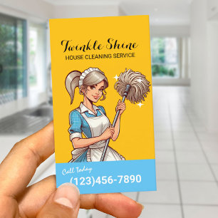 Carte De Visite Service de ménage de la maison Rétro Bleu & Gold M