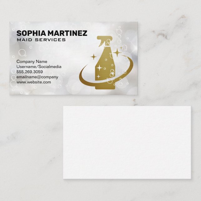Carte De Visite Service de ménage | Mop et Broom | Bouteille Spray (Devant / Derrière)