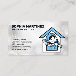 Carte De Visite Service de ménage   Mop et Broom   Bulles de savon