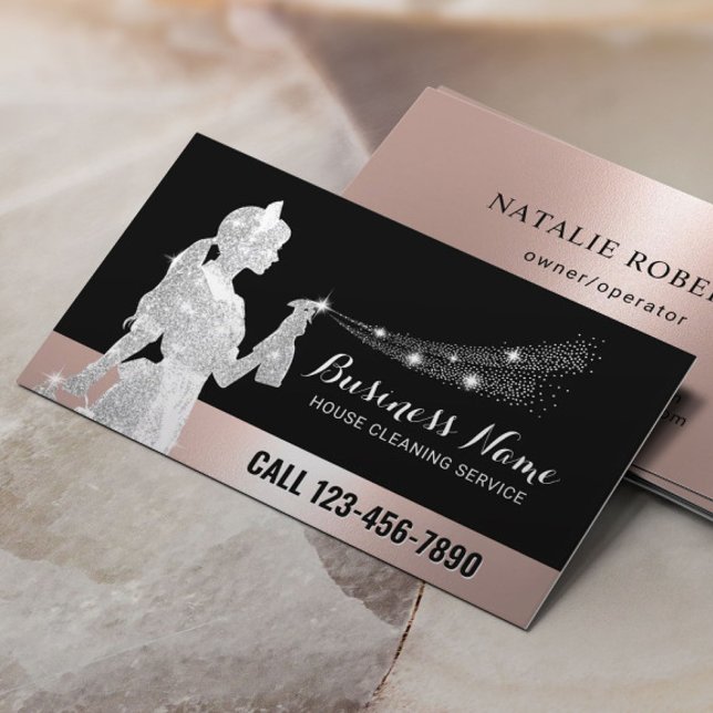 Carte De Visite Service de ménage Rose Gold ménage nettoyage (Créateur téléchargé)